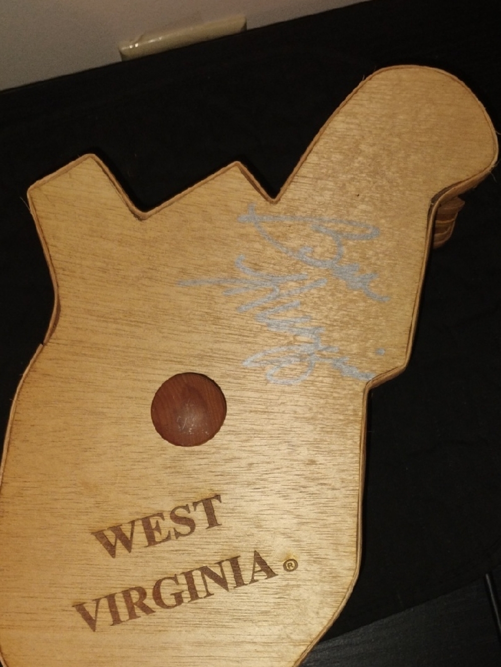 West Virginia Wood Basket with Silver Signature By Coach Bob Huggins